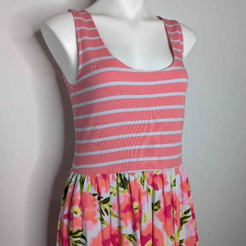 ✨3/$15 Matilda Jane blue grey floral cinch accent scoop neck sleeveless dress M - Picture 5 of 9